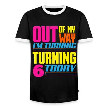 Lasertag-geburtstagsfeier – Lasertag 6 - Männer Kontrast-T-Shirt - Schwarz/Weiß - Vorne - AI Model Female 172 light (172cm) & AI Model Male 178 light (178cm)