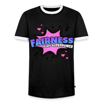 Fairness is my superpower trait - Men's Ringer Shirt - black/white - Front - AI Model Female 172 light (172cm) & AI Model Male 178 light (178cm)