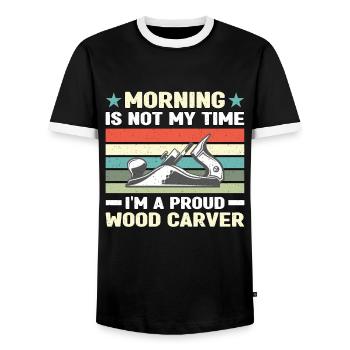Le matin du sculpteur sur bois n’est pas mon heure, je suis charpentier - T-shirt contrasté Homme - noir/blanc - Devant - AI Model Female 172 light (172cm) & AI Model Male 178 light (178cm)