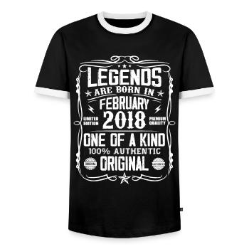 Vintage birthday gift born in February 2018 - Men's Ringer Shirt - black/white - Front - AI Model Female 172 light (172cm) & AI Model Male 178 light (178cm)