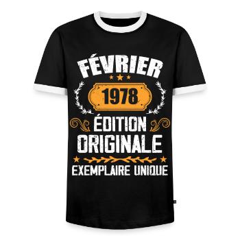 Cadeau 46e Anniversaire Nées En Février 1978 - T-shirt contrasté Homme - noir/blanc - Devant - AI Model Female 172 light (172cm) & AI Model Male 178 light (178cm)