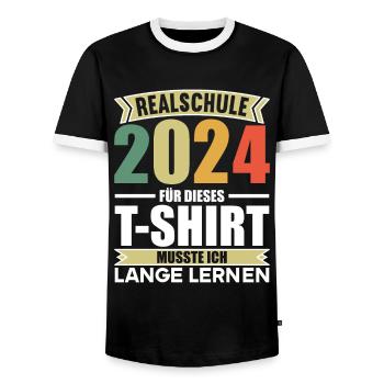 Secondary School Young Girls Secondary School 2024 - Men's Ringer Shirt - black/white - Front - AI Model Female 172 light (172cm) & AI Model Male 178 light (178cm)