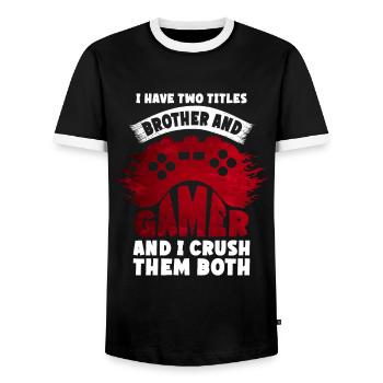 Video Games Gaming Boys Brother Teen - Men's Ringer Shirt - black/white - Front - AI Model Female 172 light (172cm) & AI Model Male 178 light (178cm)