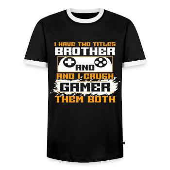 Video Games Gaming Boys Brother Teen - Men's Ringer Shirt - black/white - Front - AI Model Female 172 light (172cm) & AI Model Male 178 light (178cm)