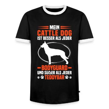 Bouvier australien meilleur que garde du corps - T-shirt contrasté Homme - noir/blanc - Devant - AI Model Female 172 light (172cm) & AI Model Male 178 light (178cm)