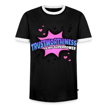 Trustworthiness is my superpower - Men's Ringer Shirt - black/white - Front - AI Model Female 172 light (172cm) & AI Model Male 178 light (178cm)