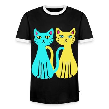 Ukraine, Domestic Cats, Cat, Animal Friend, Animal Welfare - Men's Ringer Shirt - black/white - Front - AI Model Female 172 light (172cm) & AI Model Male 178 light (178cm)