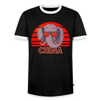China - Männer Kontrast-T-Shirt - Schwarz/Weiß - Vorne - AI Model Female 172 light (172cm) & AI Model Male 178 light (178cm)
