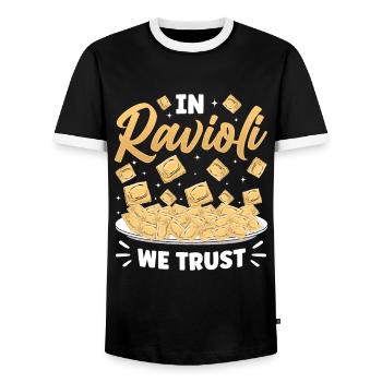 Funny Italian Ravioli Pasta - Men's Ringer Shirt - black/white - Front - AI Model Female 172 light (172cm) & AI Model Male 178 light (178cm)
