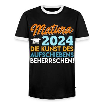 Matura 2024 Kunst des Aufschiebens Beherrschen - Männer Kontrast-T-Shirt - Schwarz/Weiß - Vorne - AI Model Female 172 light (172cm) & AI Model Male 178 light (178cm)