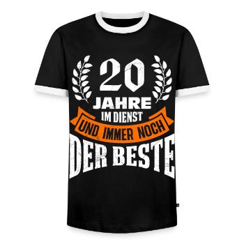 20 years of service Still the BEST - Men's Ringer Shirt - black/white - Front - AI Model Female 172 light (172cm) & AI Model Male 178 light (178cm)
