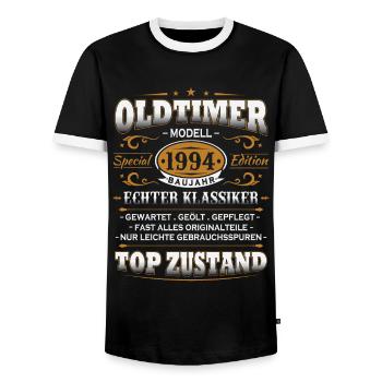 Vintage 1994 Vintage Birthday Gift - Men's Ringer Shirt - black/white - Front - AI Model Female 172 light (172cm) & AI Model Male 178 light (178cm)
