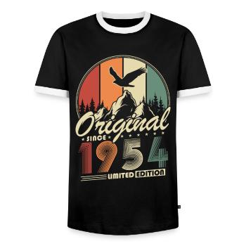 Original 1954 Vintage Retro Birthday Gift - Men's Ringer Shirt - black/white - Front - AI Model Female 172 light (172cm) & AI Model Male 178 light (178cm)
