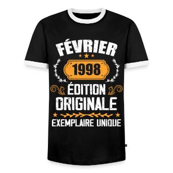 Cadeau 26e Anniversaire Nées En Février 1998 - T-shirt contrasté Homme - noir/blanc - Devant - AI Model Female 172 light (172cm) & AI Model Male 178 light (178cm)