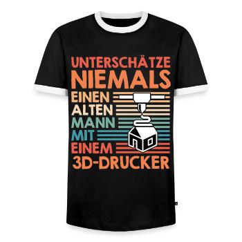 L’impression 3D Ne sous-estimez jamais un vieil homme avec - T-shirt contrasté Homme - noir/blanc - Devant - AI Model Female 172 light (172cm) & AI Model Male 178 light (178cm)