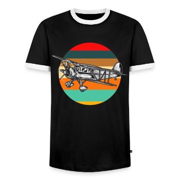 Retro Piloten Pilot Flugzeug - Männer Kontrast-T-Shirt - Schwarz/Weiß - Vorne - AI Model Female 172 light (172cm) & AI Model Male 178 light (178cm)