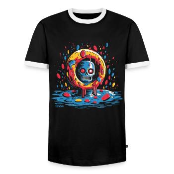 A spooky realm in the circle of delicious donuts - Men's Ringer Shirt - black/white - Front - AI Model Female 172 light (172cm) & AI Model Male 178 light (178cm)
