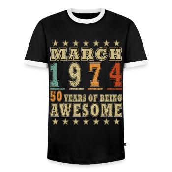 Anniversaire Mars 1974.Don Mars 1974.Mars 1974 - T-shirt contrasté Homme - noir/blanc - Devant - AI Model Female 172 light (172cm) & AI Model Male 178 light (178cm)