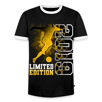 2019 Year of Birth Birthday Football - Men's Ringer Shirt - black/white - Front - AI Model Female 172 light (172cm) & AI Model Male 178 light (178cm)