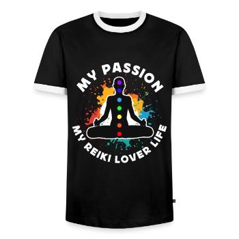 Amoureux du Reiki Ma Passion Mon Amoureux du Reiki Maître Reiki - T-shirt contrasté Homme - noir/blanc - Devant - AI Model Female 172 light (172cm) & AI Model Male 178 light (178cm)
