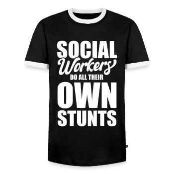 Social Workers Do All Their Own Stunts - Männer Kontrast-T-Shirt - Schwarz/Weiß - Vorne - AI Model Female 172 light (172cm) & AI Model Male 178 light (178cm)