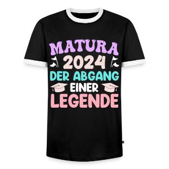 Matura 2024 The Departure of a Legend Girl - Men's Ringer Shirt - black/white - Front - AI Model Female 172 light (172cm) & AI Model Male 178 light (178cm)