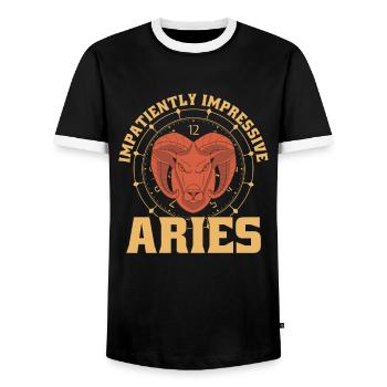 Widder Zeit Uhr - Männer Kontrast-T-Shirt - Schwarz/Weiß - Vorne - AI Model Female 172 light (172cm) & AI Model Male 178 light (178cm)