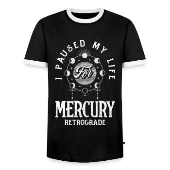 Retrograde planets Mercury Retrograde - Men's Ringer Shirt - black/white - Front - AI Model Female 172 light (172cm) & AI Model Male 178 light (178cm)