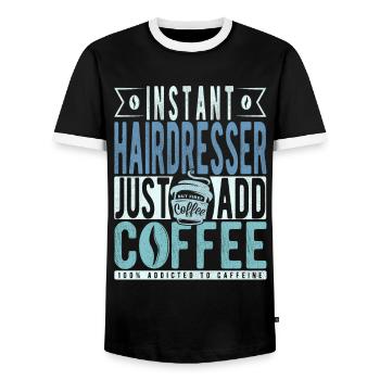 Instant-Friseur Fügen Sie einfach Kaffee hinzu - Männer Kontrast-T-Shirt - Schwarz/Weiß - Vorne - AI Model Female 172 light (172cm) & AI Model Male 178 light (178cm)