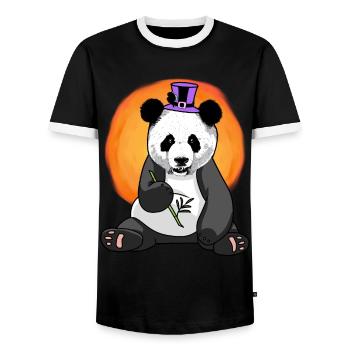 Asia Panda Bear Hat Wildlife Kids China - Men's Ringer Shirt - black/white - Front - AI Model Female 172 light (172cm) & AI Model Male 178 light (178cm)