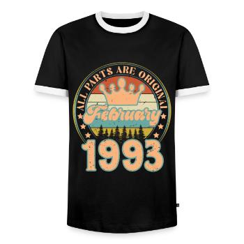 Février 1993. Cadeau d’anniversaire février 1993. - T-shirt contrasté Homme - noir/blanc - Devant - AI Model Female 172 light (172cm) & AI Model Male 178 light (178cm)