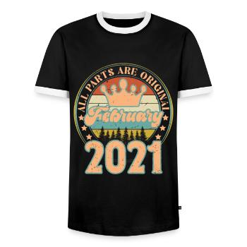 Février 2021. Cadeau d’anniversaire février 2021. - T-shirt contrasté Homme - noir/blanc - Devant - AI Model Female 172 light (172cm) & AI Model Male 178 light (178cm)