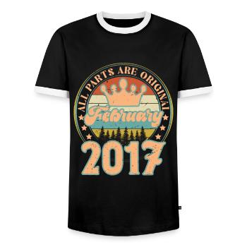 February 2017. February 2017 Birthday Gift. - Men's Ringer Shirt - black/white - Front - AI Model Female 172 light (172cm) & AI Model Male 178 light (178cm)