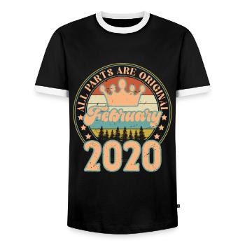 Février 2020. Cadeau d’anniversaire février 2020. - T-shirt contrasté Homme - noir/blanc - Devant - AI Model Female 172 light (172cm) & AI Model Male 178 light (178cm)