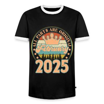 February 2025. February 2025 Birthday Gift. - Men's Ringer Shirt - black/white - Front - AI Model Female 172 light (172cm) & AI Model Male 178 light (178cm)