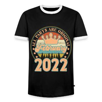 Février 2022. Cadeau d’anniversaire février 2022. - T-shirt contrasté Homme - noir/blanc - Devant - AI Model Female 172 light (172cm) & AI Model Male 178 light (178cm)
