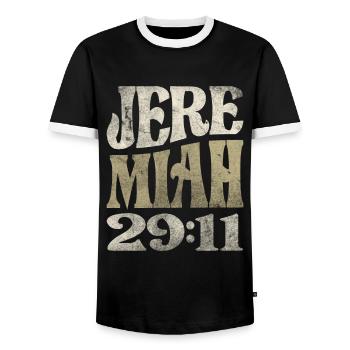 Jeremiah 29:11 Bible Verse Christian - Men's Ringer Shirt - black/white - Front - AI Model Female 172 light (172cm) & AI Model Male 178 light (178cm)