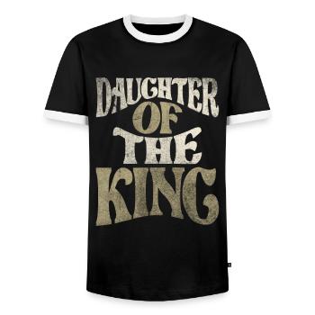 Daughter Of The King - Christian Quote - Men's Ringer Shirt - black/white - Front - AI Model Female 172 light (172cm) & AI Model Male 178 light (178cm)