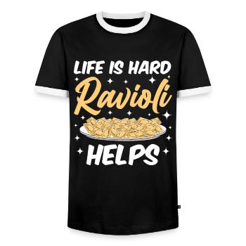 Funny Italian Ravioli Pasta - Men's Ringer Shirt - black/white - Front - AI Model Female 172 light (172cm) & AI Model Male 178 light (178cm)