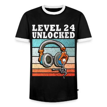 Level 24 Unlocked - Men's Ringer Shirt - black/white - Front - AI Model Female 172 light (172cm) & AI Model Male 178 light (178cm)