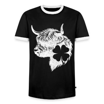 Shamrock Scottish Highland Cattle - Men's Ringer Shirt - black/white - Front - AI Model Female 172 light (172cm) & AI Model Male 178 light (178cm)