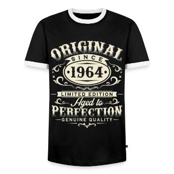 Original 1964 Retro Birthday Gift - Men's Ringer Shirt - black/white - Front - AI Model Female 172 light (172cm) & AI Model Male 178 light (178cm)