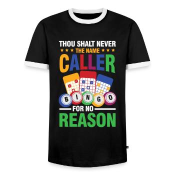 Thou Shalt Never The Name Caller Bingo - Männer Kontrast-T-Shirt - Schwarz/Weiß - Vorne - AI Model Female 172 light (172cm) & AI Model Male 178 light (178cm)