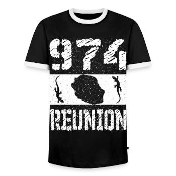 idee cadeau design carte ile de la reunion 974 - T-shirt contrasté Homme - noir/blanc - Devant - AI Model Female 172 light (172cm) & AI Model Male 178 light (178cm)