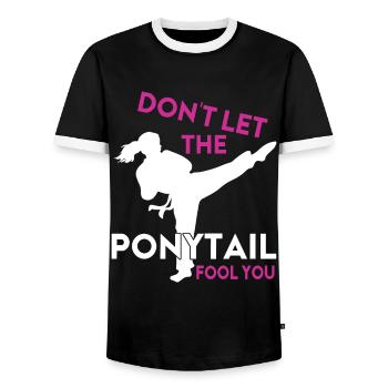 Karate Girl Martial Arts Women Karate Kick - Männer Kontrast-T-Shirt - Schwarz/Weiß - Vorne - AI Model Female 172 light (172cm) & AI Model Male 178 light (178cm)