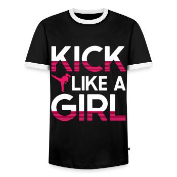 Karate Girl Martial Arts Women Karate Kick - Männer Kontrast-T-Shirt - Schwarz/Weiß - Vorne - AI Model Female 172 light (172cm) & AI Model Male 178 light (178cm)