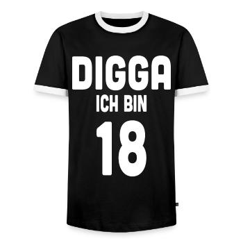 Digga ich bin 18 - Männer Kontrast-T-Shirt - Schwarz/Weiß - Vorne - AI Model Female 172 light (172cm) & AI Model Male 178 light (178cm)