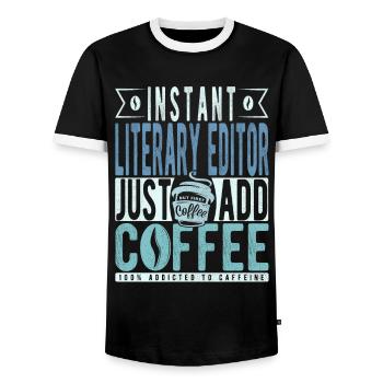 Instant Literary Editor Just Add Coffee - Men's Ringer Shirt - black/white - Front - AI Model Female 172 light (172cm) & AI Model Male 178 light (178cm)