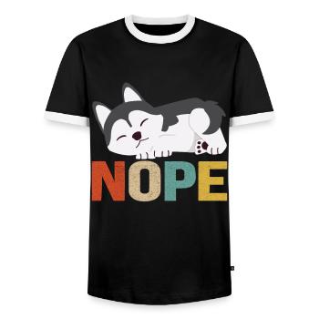 Siberian Husky Dog Lover Puppy Dog Owner - Men's Ringer Shirt - black/white - Front - AI Model Female 172 light (172cm) & AI Model Male 178 light (178cm)