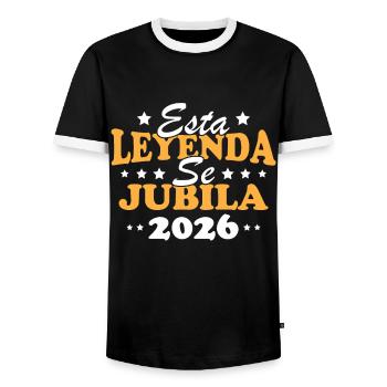 This Legend Retires 2026 - Men's Ringer Shirt - black/white - Front - AI Model Female 172 light (172cm) & AI Model Male 178 light (178cm)